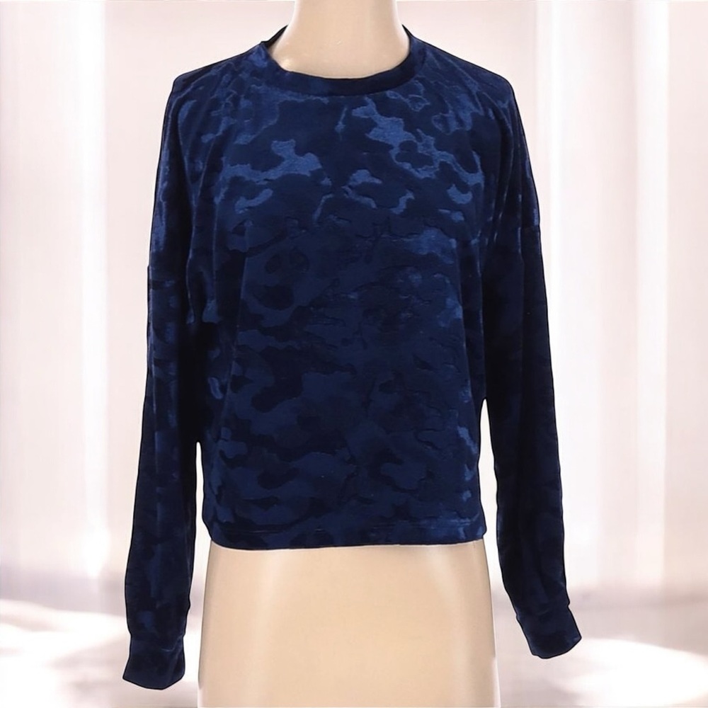 Freshman 1996 Velour Camo Long Sleeve Sweater in Royal Blue | Size Small - Picture 2 of 12